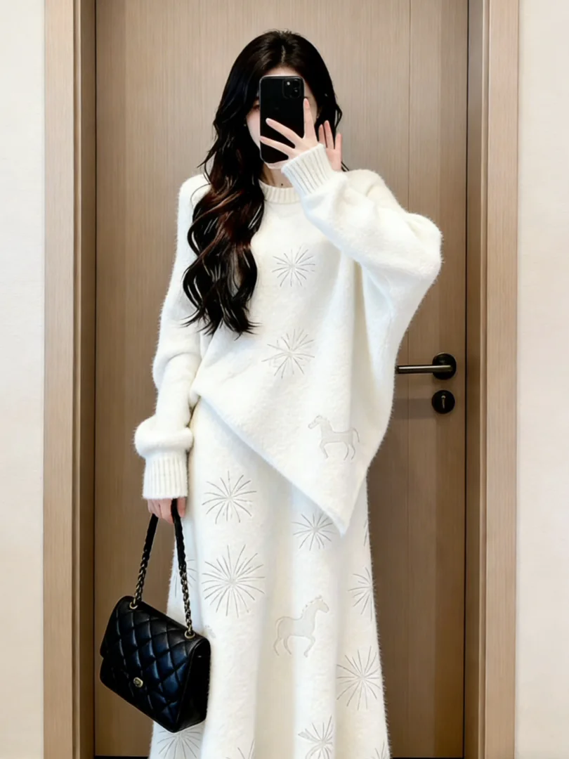 

Stunning Winter Korean Sle Faion Set Ele Lady Young at Heart Beautiful And Long Sve High Collar Knitted Top ...