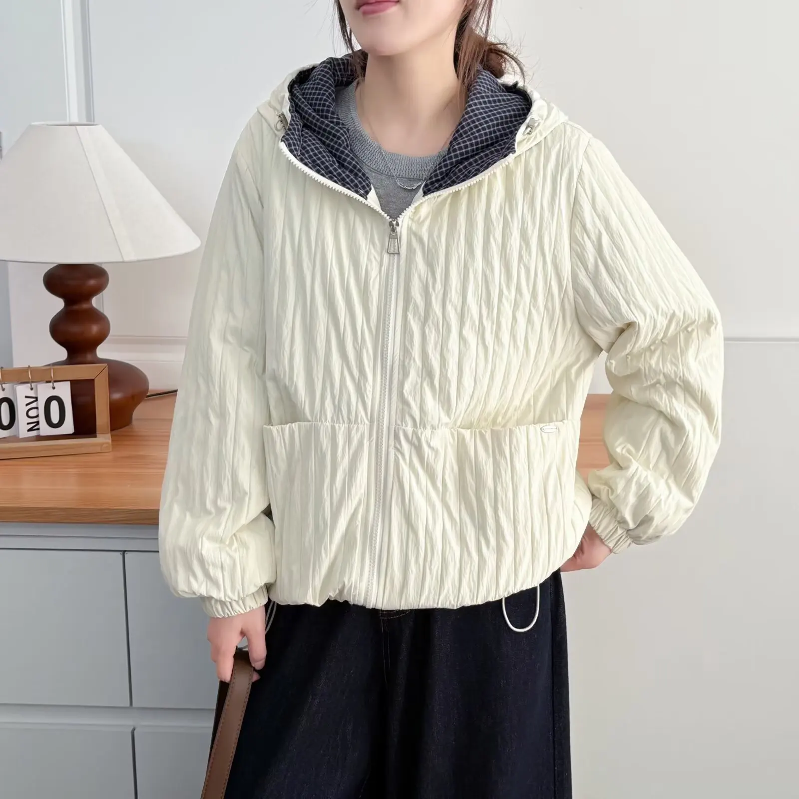 

XXXXL Fashion Plus Size Women's Parkas Autumn Winter New Simple Thin Hooded cotton-padded Jacket Casual Block Color Warm Coat