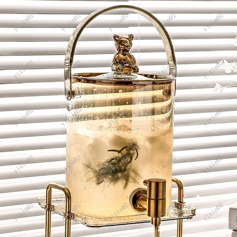 

Modern Glass Drink Bucket with Tap Large Cold Water Jug for Home Party & Beverages
