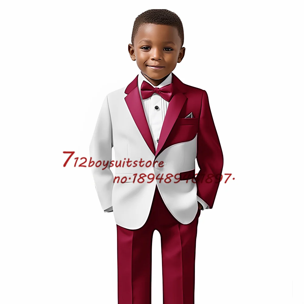 Color Block Boys Suit 2 Piece Set Kids Wedding Tuxedo Jacket Pants Formal Party Child Blazer Customized Clothes for 2-16 Years