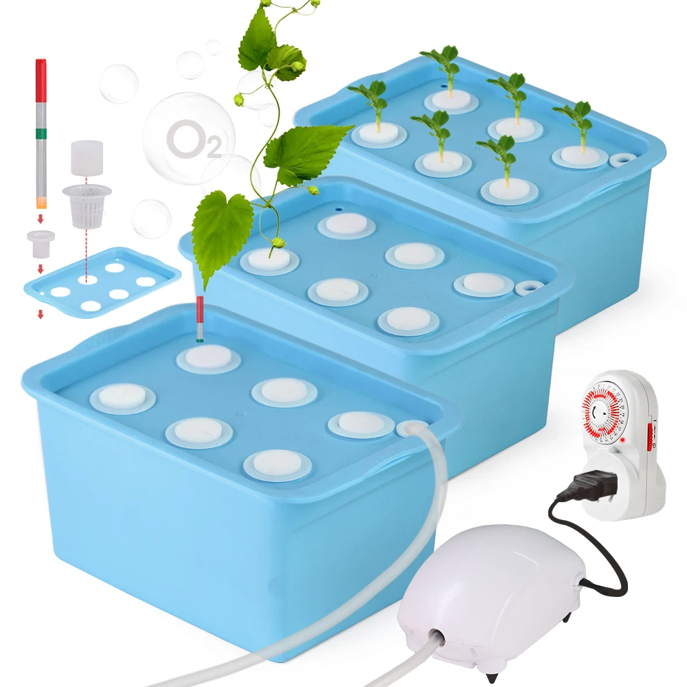 6-Hole 5L Hydroponic Culture System Air Pump Nursery Pot Timer Controller Growing Container with Nursery Sponge Nursery Blue Box