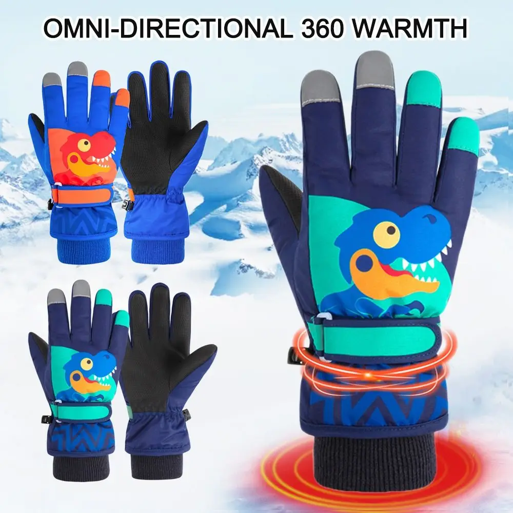 1Pair Cartoon Children Ski Gloves Winter Thicken Warm Waterproof Windproof Gloves Outdoor Sports Gloves