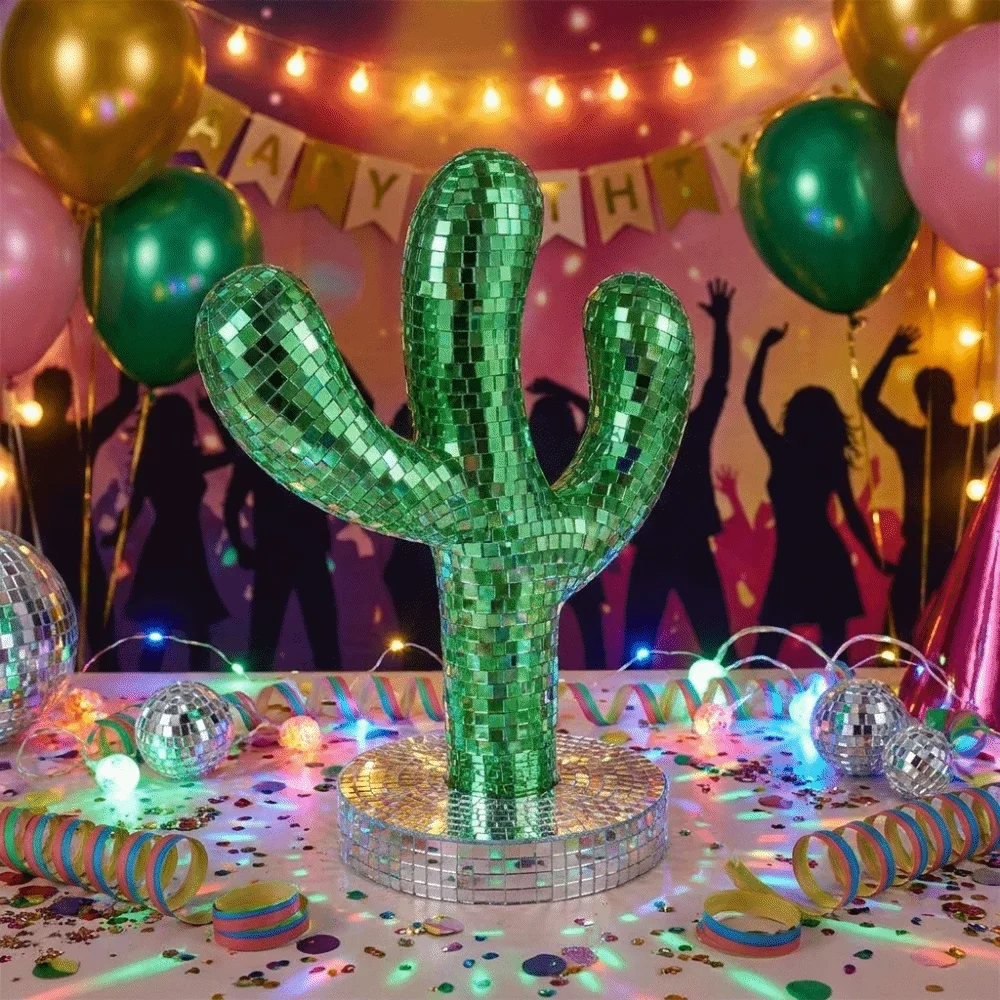 Shining Disco Ball Cactus Ornament Reflective Glass Mirror Mirrored Cactus Statue Handmade Sparkling Reflective Ornament