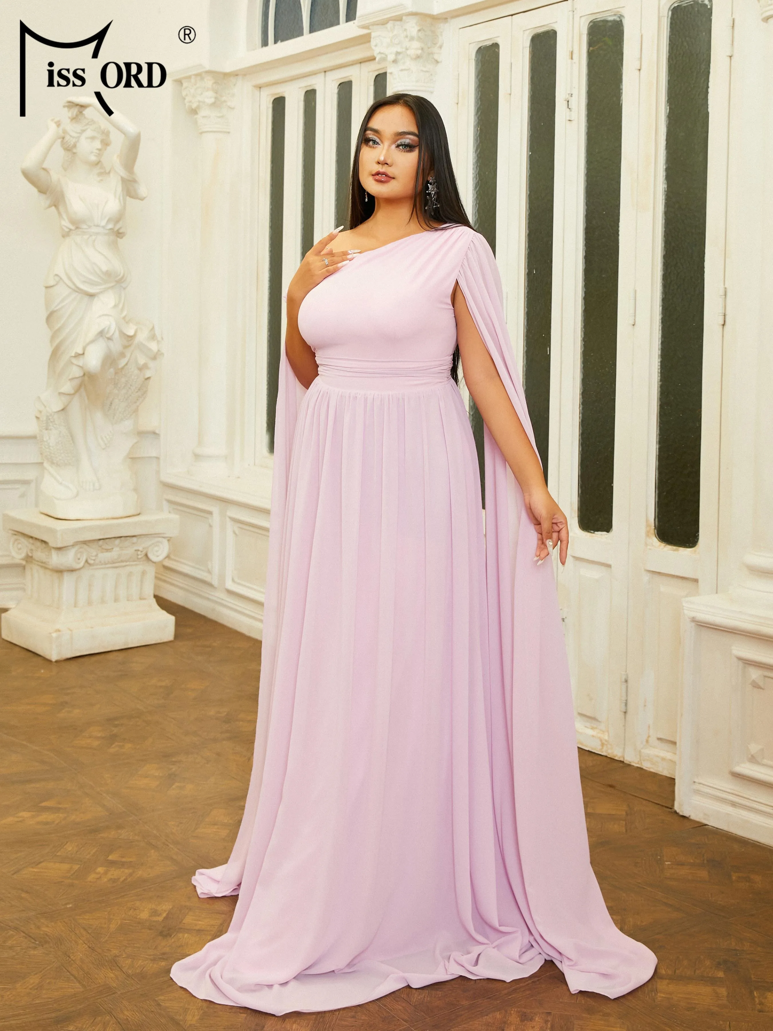 Missord Plus Size New 2024 Flowing Sleeves One Shoulder A Line Prom   Party Purple Large Size Dresses