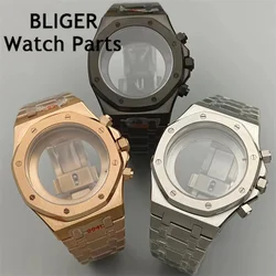 BLIGER 316L Steel 42mm Watch Case Fit Quartz VK63 VK64 Movement Watch Case Strap Sapphire Crystal Watch Repair Part