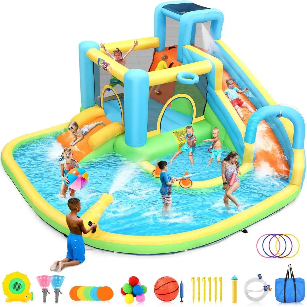 

Inflatable Water Slide for Kids Backyard, Allinone Blow Up Spray Water Slides with Blower Water Park with Splash Pool, Climbing