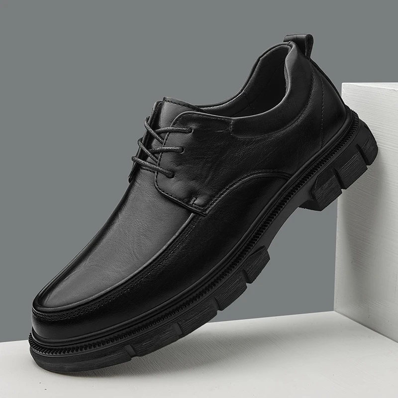 

High End Spring Autumn Black Business Casual Derby Shoes Breathable Height Increasing Odor Proof Wear-resistant Wedding Shoes