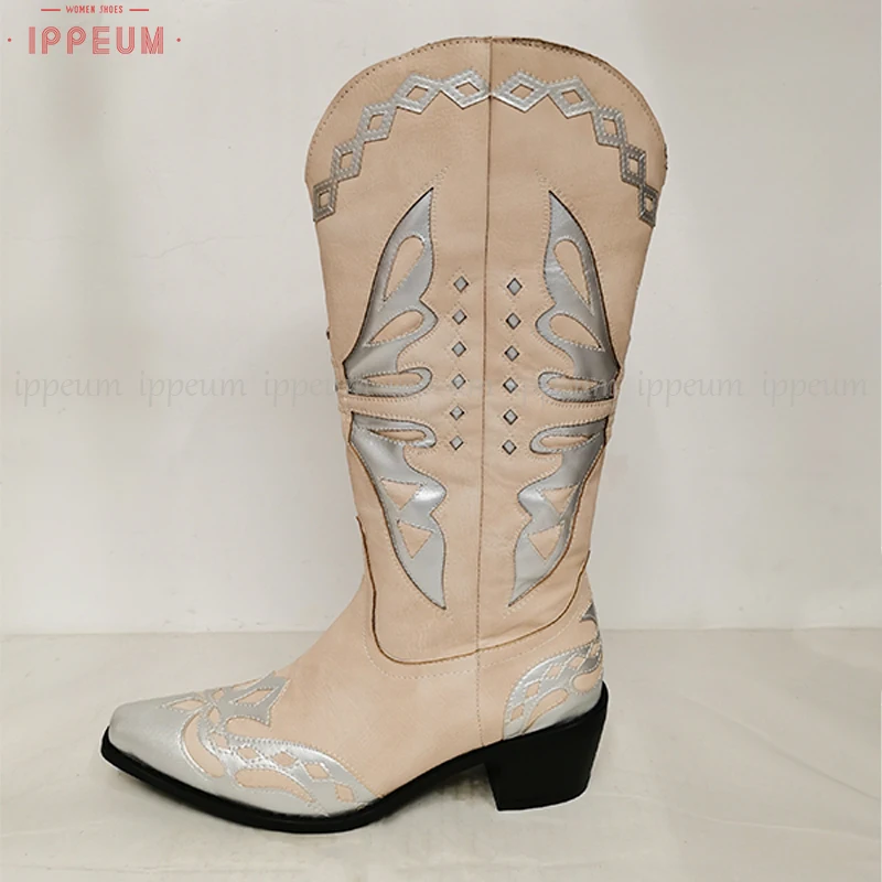 IPPEUM Cowboy Boots For Women 2023 New Design Vintage Retro Butterfly Mid Calf Shoes Female Country Western Cowgirl Botas