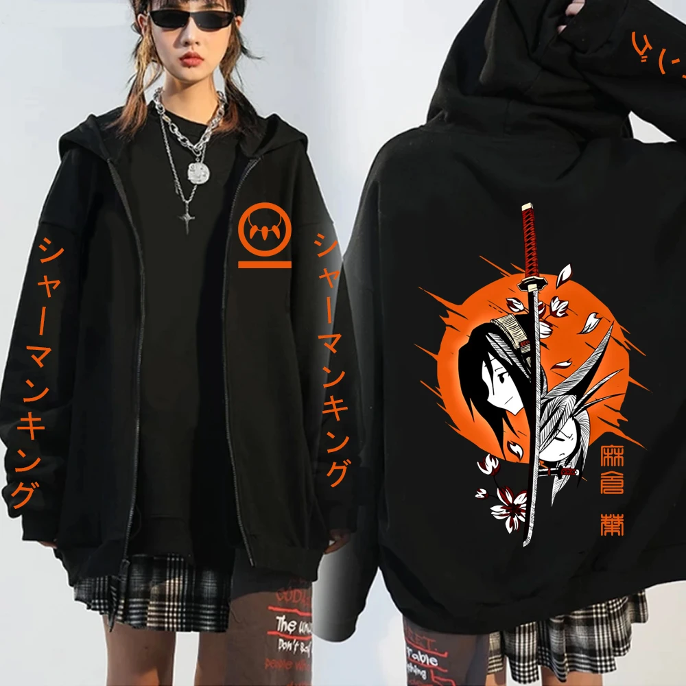 Anime Shaman King Yoh Asakura Zipper Hoodies Coat Cosplay Loog Sleeve Gift Clothes Student Men Women zipper jacket coats