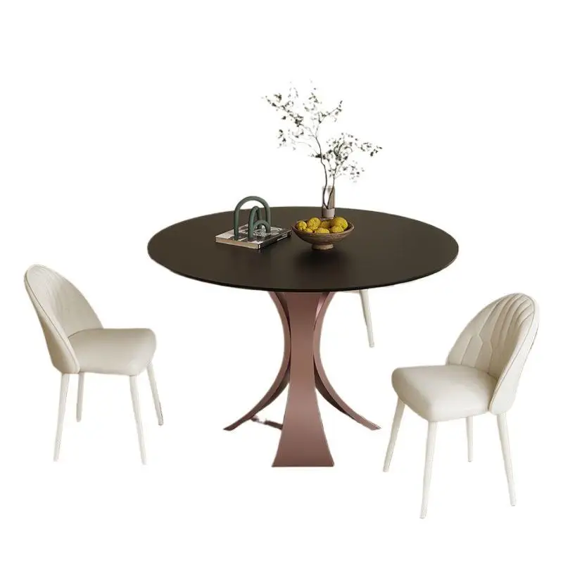 

Round, rock slab dining table, pure white, simple living room, small apartment dining table