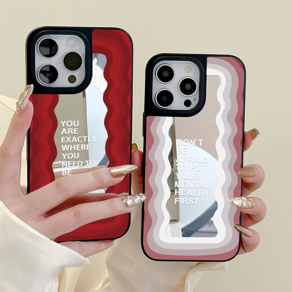 เคสโทรศัพท์ลายแฟชั่นพร้อมกระจกเงา สำหรับ iPhone 16 Pro Max, iPhone 11, 12, 13, 14, 15 Pro Max เคสซิลิโคนนิ่มกันกระแทก