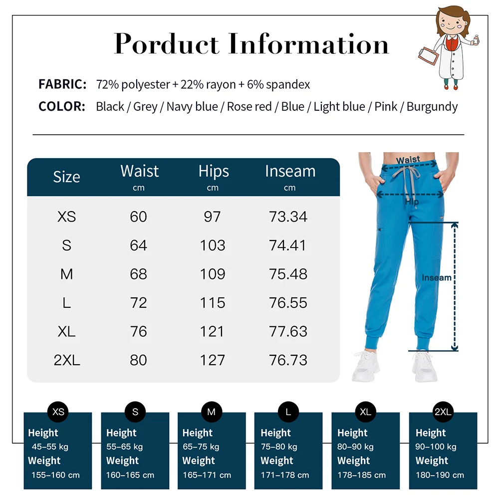 Wholesale Medical Accessories Elasticity Pet Clinic Nurse Pant Medical Doctor Work Pant Solid Color Nursing Scrubs Bottoms Women