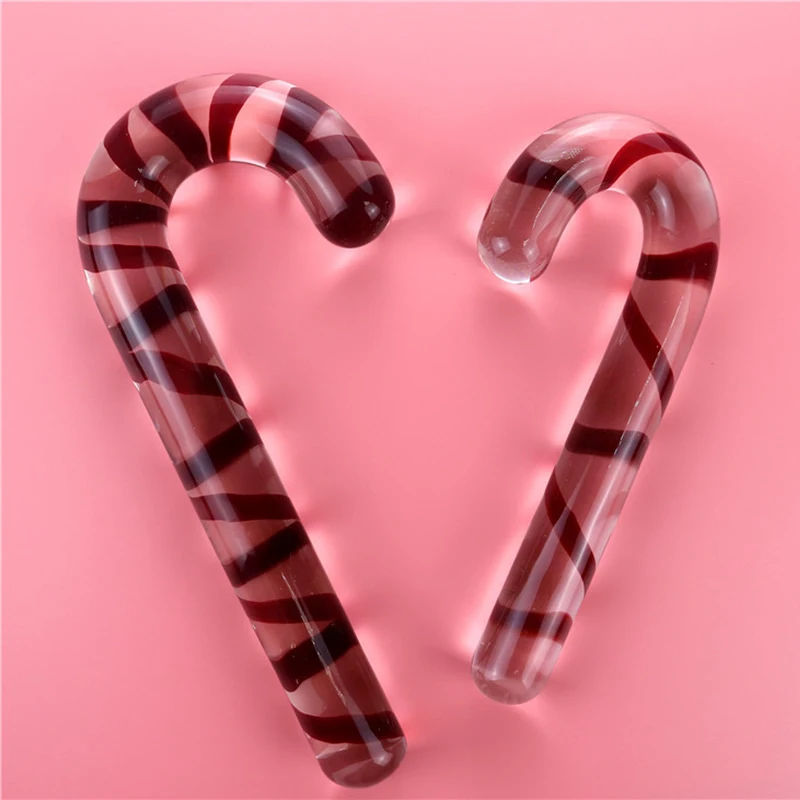 Crystal Large Glass Dildos Red Candy Cane Pleasure Wand Masturbator Realistic Dildo Penis G-spot Anal Butt Plug Adult Sex Toys