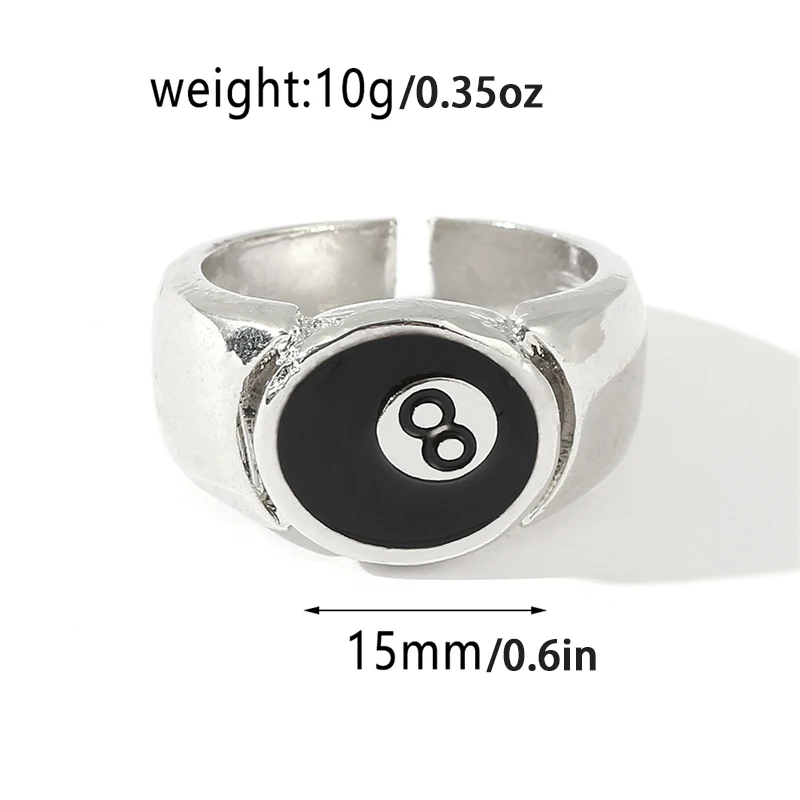 Number 8 Black Pool Billiard Ball Ring for Man, Personality Charm, Cocktail Party Accessories, Eight , image 5