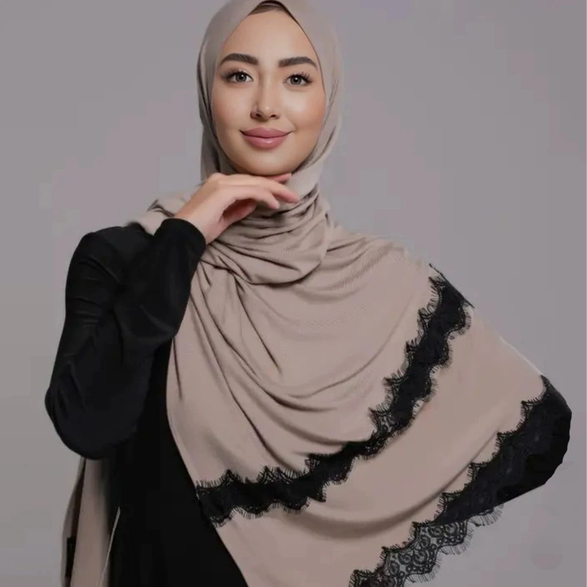 

170*60 см сплошной цвет лоскутная кружевная отделка Малайзия и Индонезия хиджабы женский шарф шаль мусульманский платок