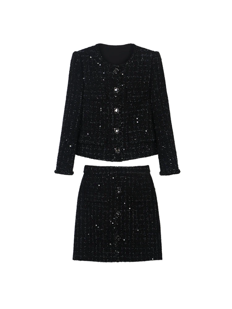 

Dragon Brother Quality Black Design Sensation Small Audience Fragrance Style Set Coat Halter Skirt Two Piece Set Elegant Autu...