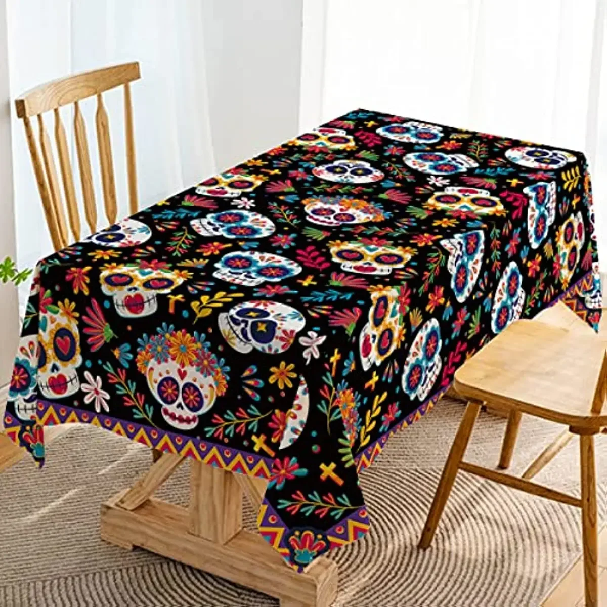 Mexican Day of The Dead Skull Holiday Party Dinner Decoration Tablecloth Suitable for Halloween Home Decor Accessories