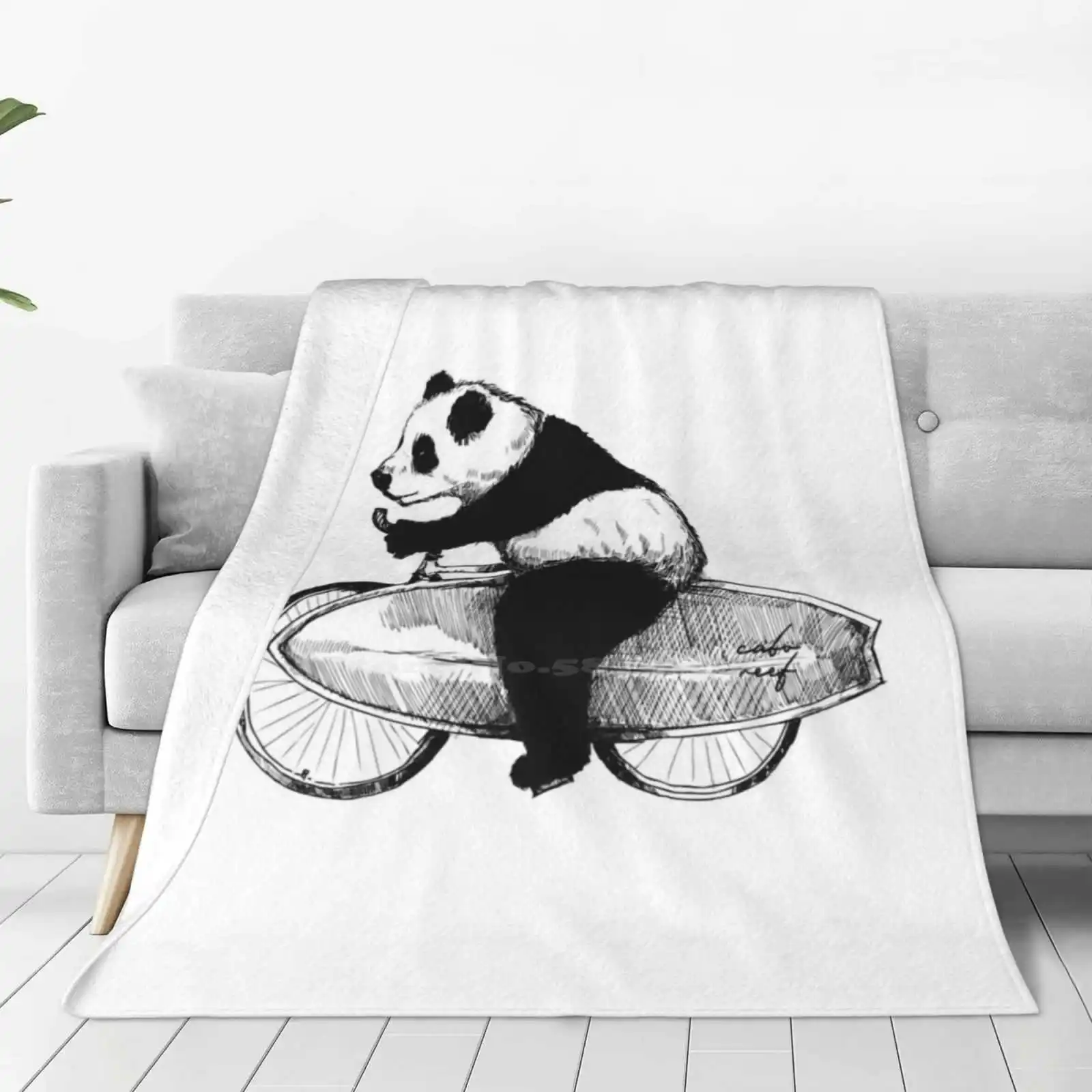 Panda On The Bike. Surfing Trip! Blanket Soft Warm Travel Portable Blanket Panda Bike Panda Lover Bear Biking Trip Kite Surfing