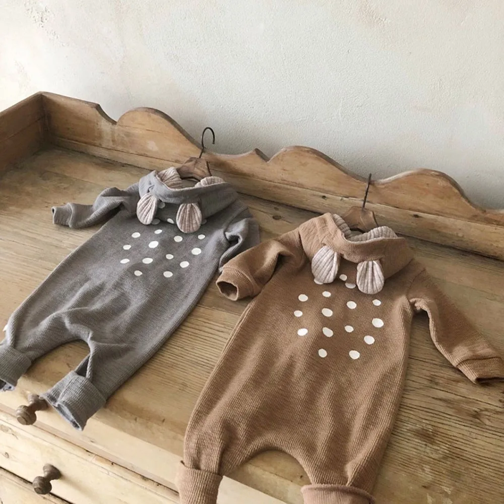 

2022 New Autumn Baby Hooded Rompers Christmas Deer Polka Dot Infant Costume Kids Girls Long Sleeve Jumpsuit Newborn Clothes