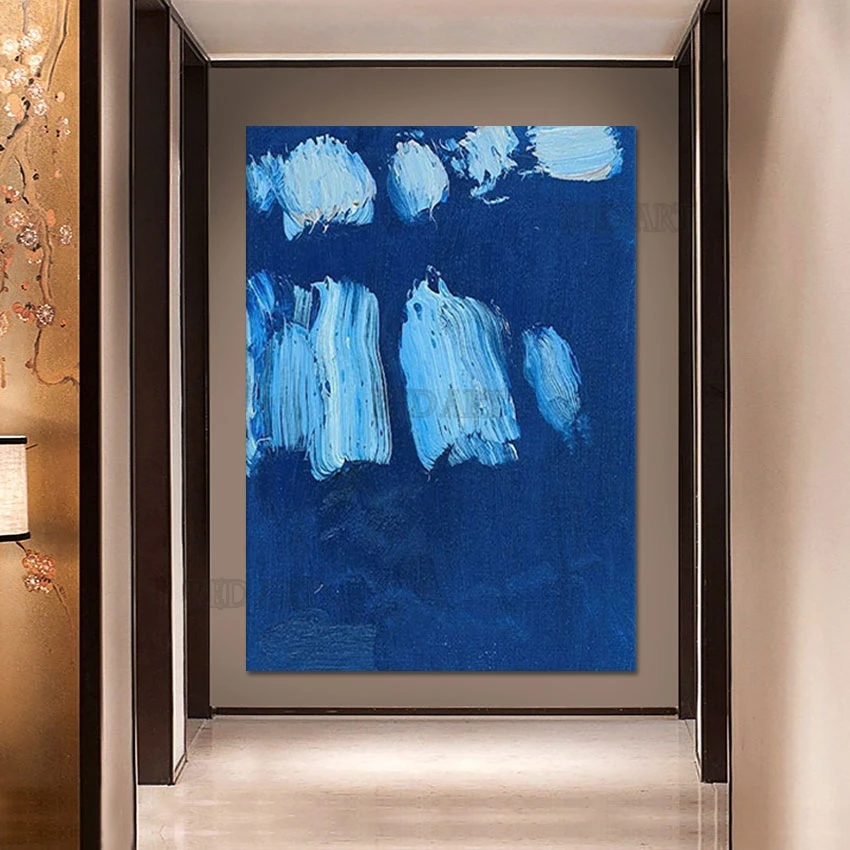 Large Size Blue Abstract Oil Painting Frameless Wall Canvas Texture Acrylic Artwork Hotel Room Showpieces Wall Poster Art