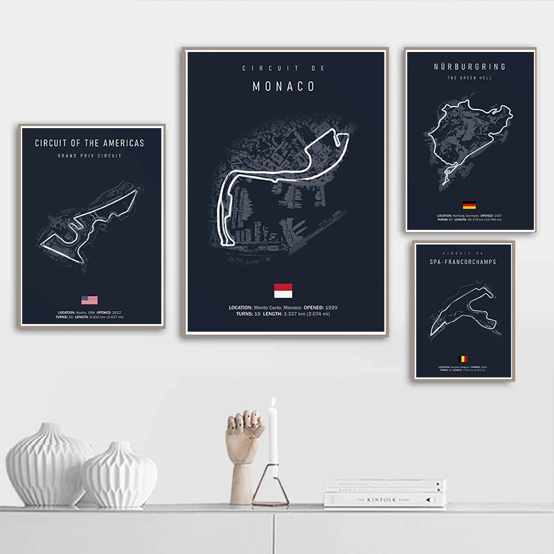 Formula 1 Imola Monaco Track Circuit Canvas Painting F1 Wall Art Nordic Poster Aesthetic Motorsport Race Picture for Home Decor