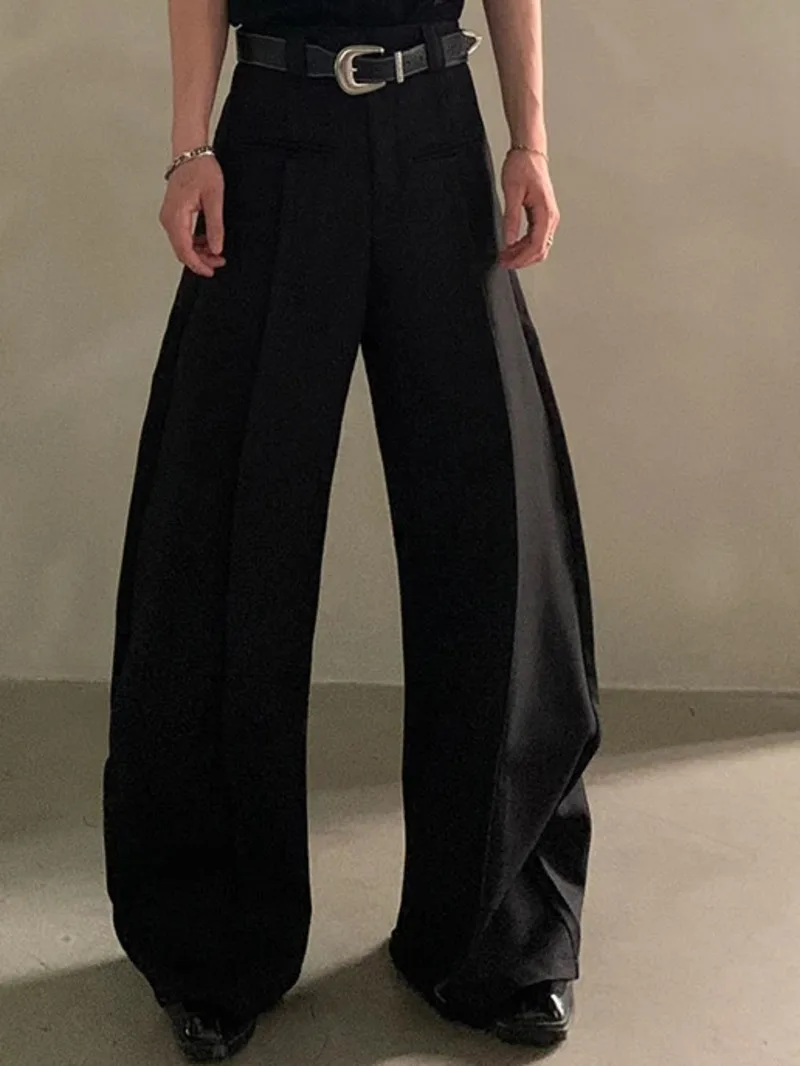 Simple Men's Trousers Silhouette Solid Color Wide Leg Summer New Suit Pants Korean Style All-match Loose Male Bottom 9WSBSQ