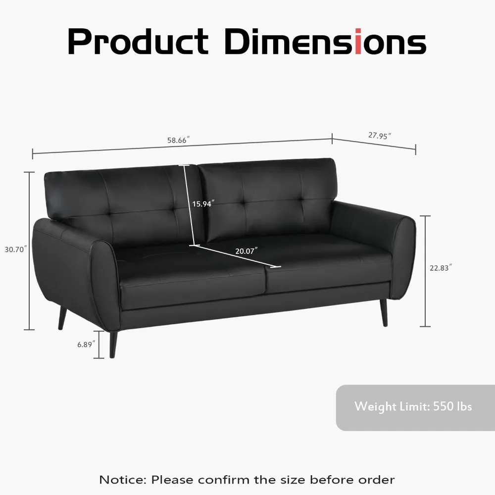 Loveseat-Sofa für Wohnzimmer, Mini-Couch aus der Mitte des Jahrhunderts, Love-Seat-Möbel aus getuftetem Leder, bequemes Büro