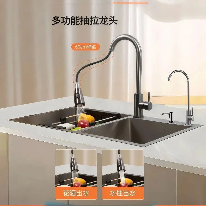 for 3.0MM Thickened Stainless Steel Handmade Double Bowl Nano Antibacterial Kitchen Sink Household Vegetable Dish Basin