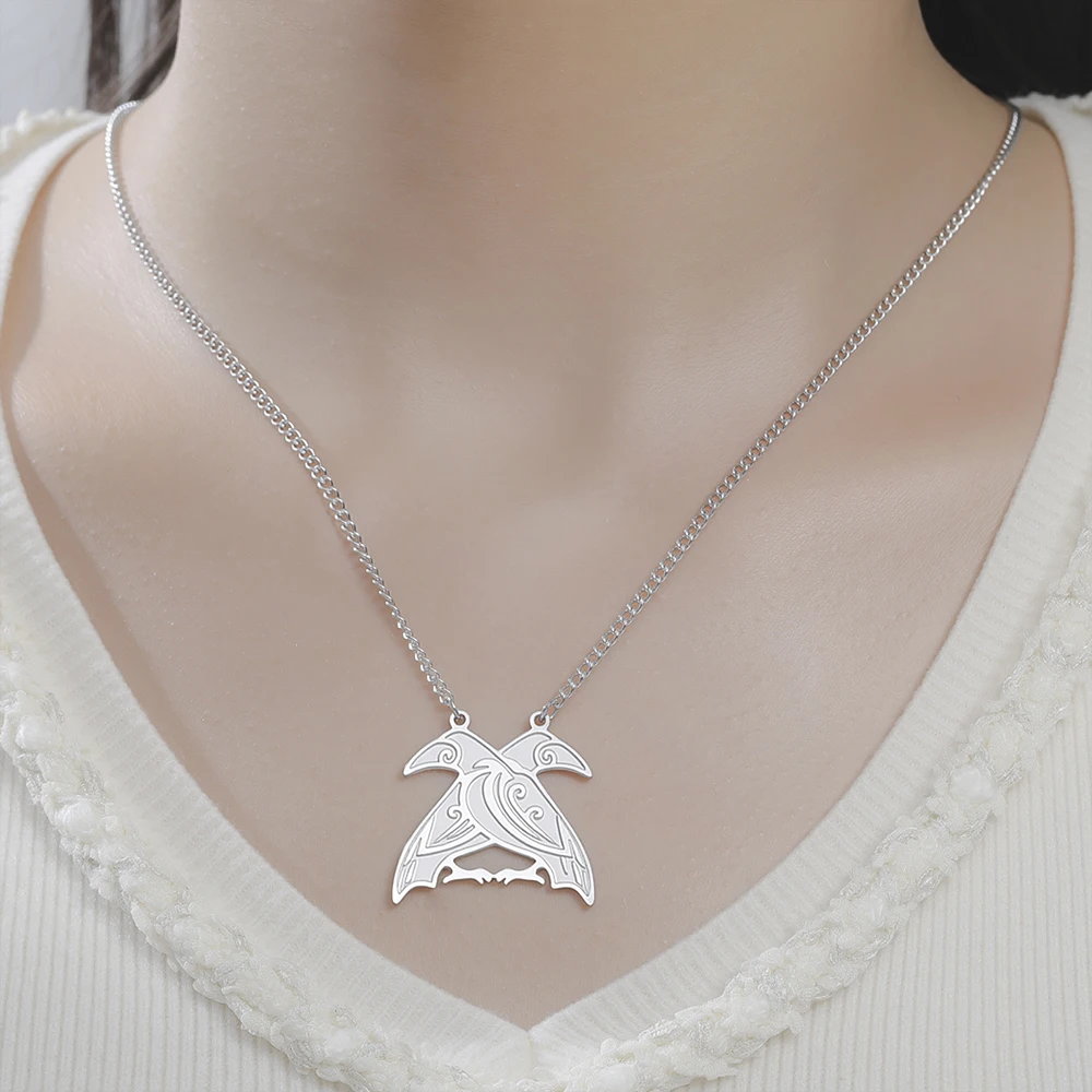 Vintage Double Ravens Necklace Huginn and Muninn Odin Raven Pendant Norse Mythology Animal Totem Crows Stainless Steel Jewelry