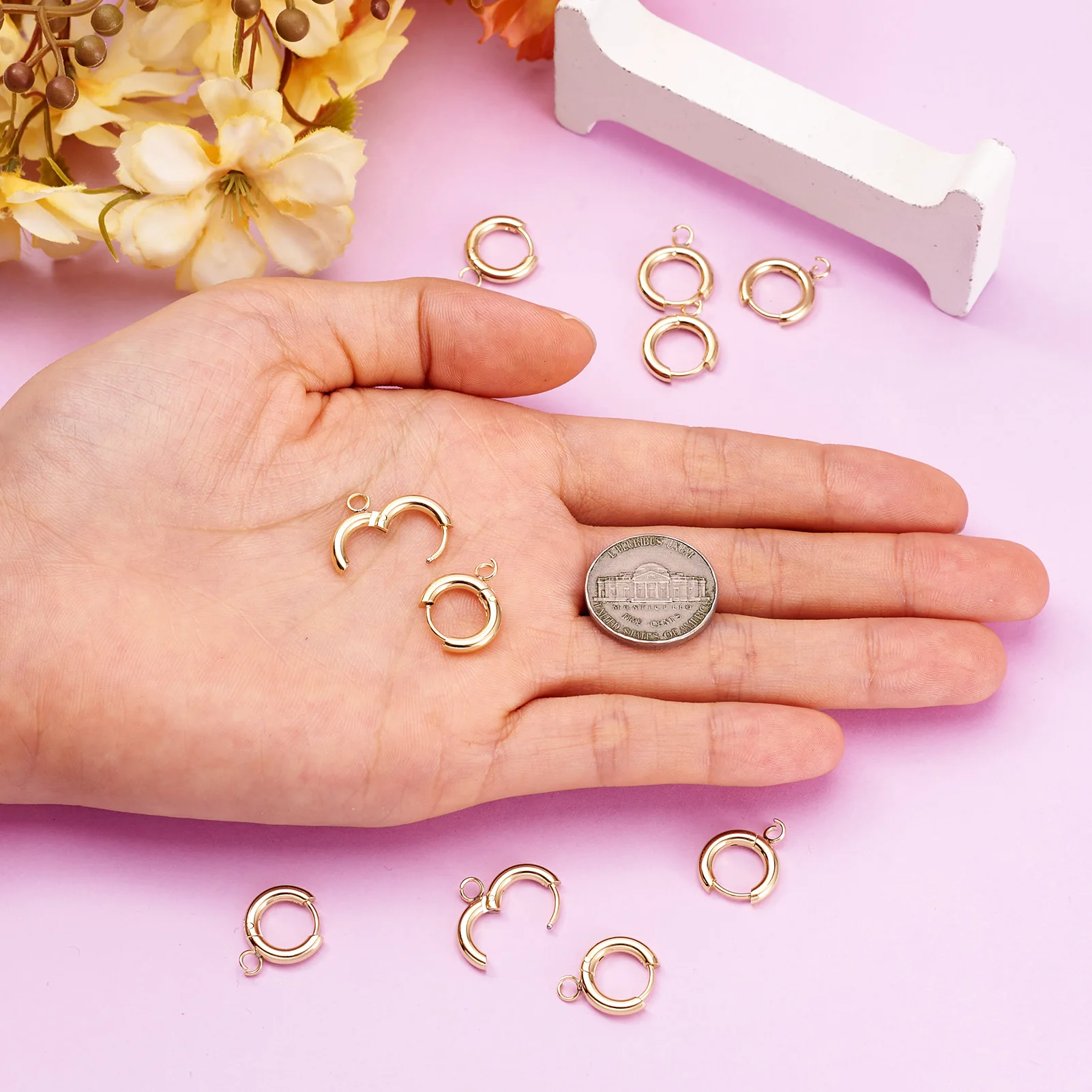 10pcs 201 Stainless Steel Huggie Earring Hooks Round Ear Post with Loop for Hoop Earrings DIY Jewelry Making Accessories view 6