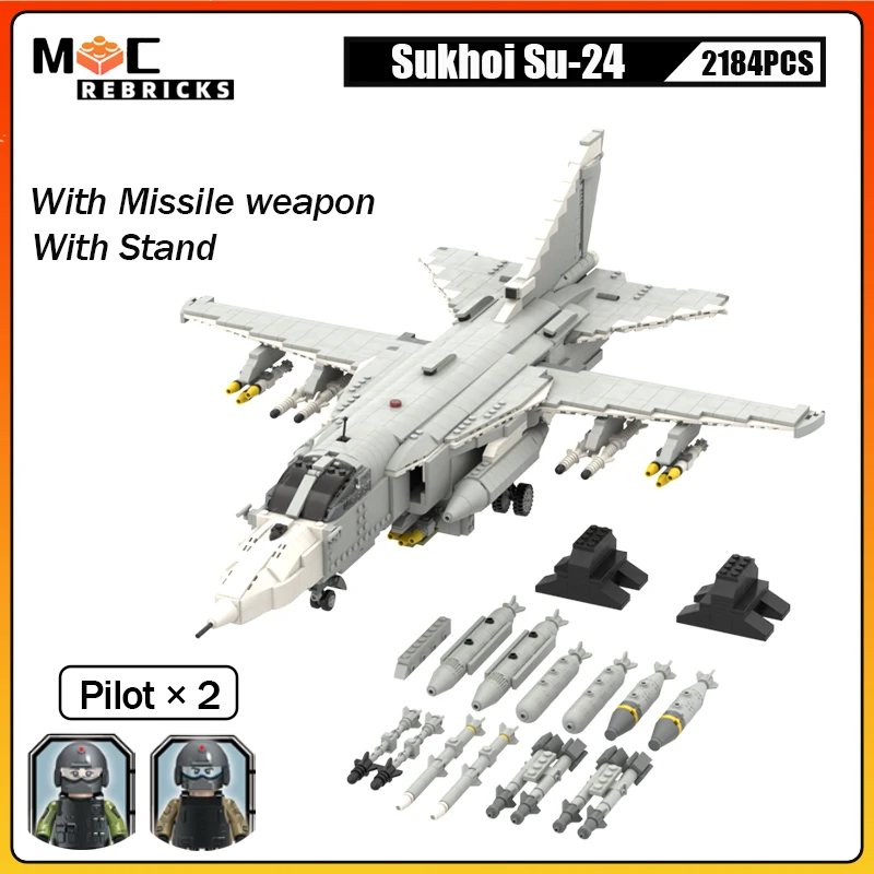 Military Weapons Air Force Sukhoi SU-24 Supersonic Fighter MOC Building Block WW2 Aircraft Model Bricks Toys Children\'s Gift