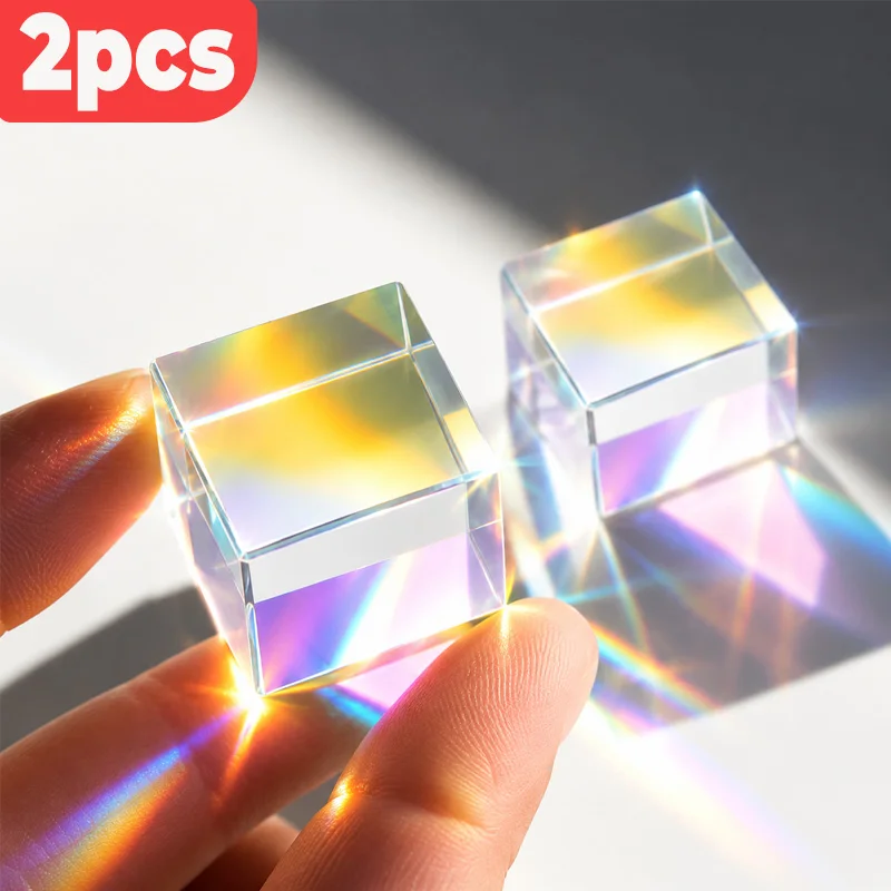 2Pcs Crystal Optical Glass X-Shaped Prisms, Create Stunning Rainbow Light Effects Anywhere! Rgb Color Dispersion Cube, Educational Science Toy, Suitable for Home Decoration, Garden Weddings, Christmas, Chandeliers, Lighting Fixtures, Plants, and Car Accessories