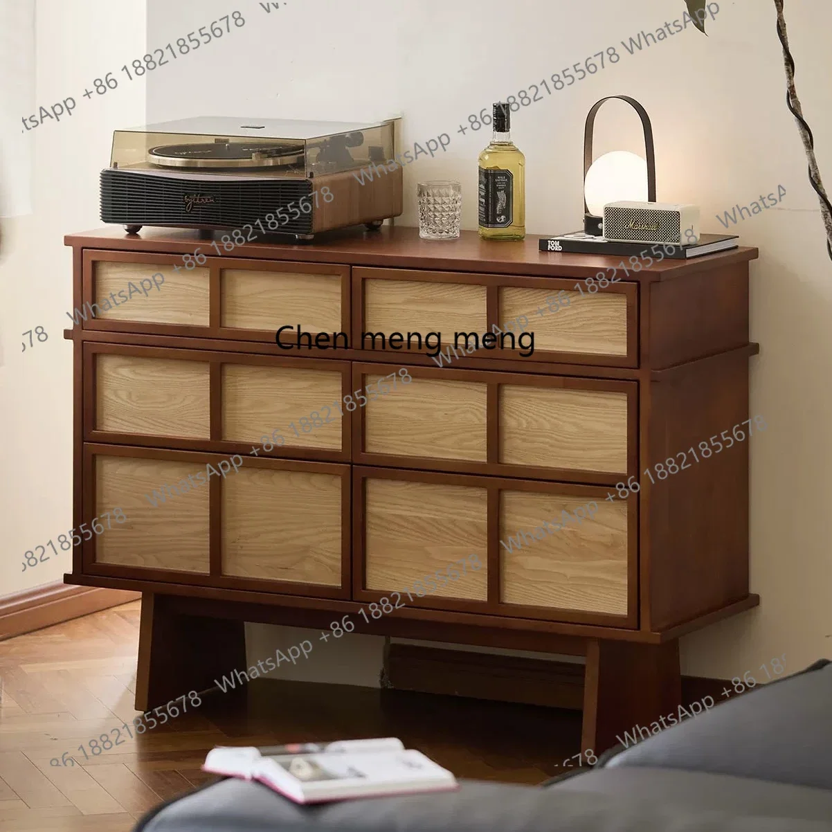 

X Medieval solid wood six-chest cabinet, living room storage against the wall, bedroom drawer storage, retro, cabinet