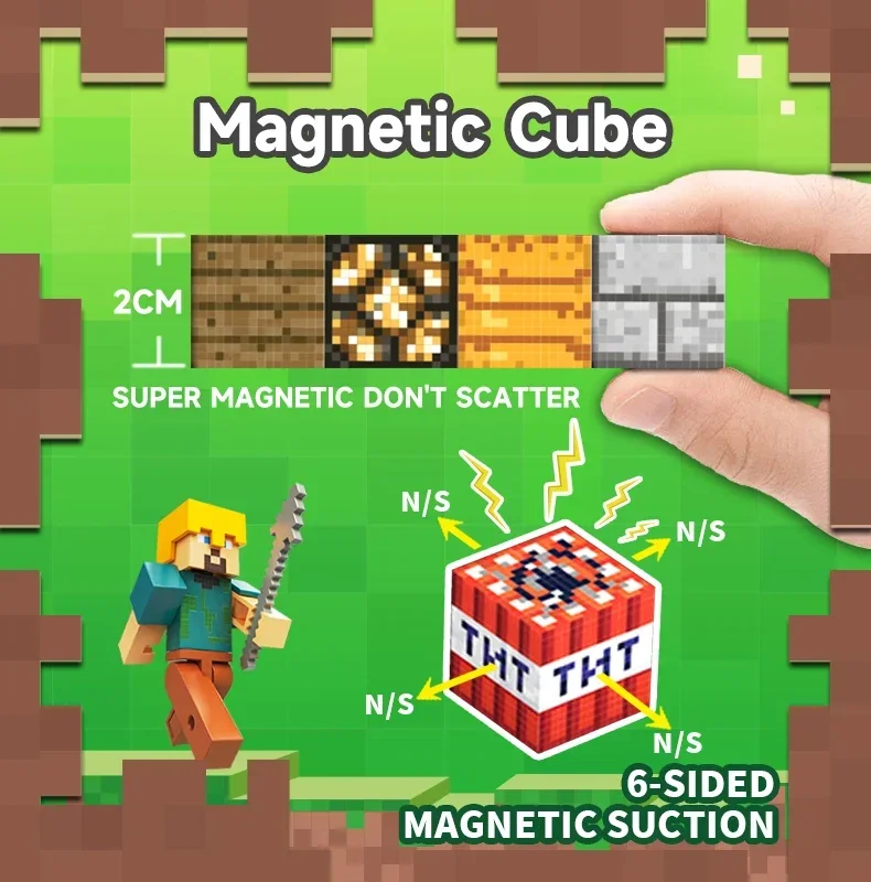 Building Blocks Magnetism Mine World Cube Magnet World Set for Boys Girls Kid 3D Construction DIY Model Children Action Toy