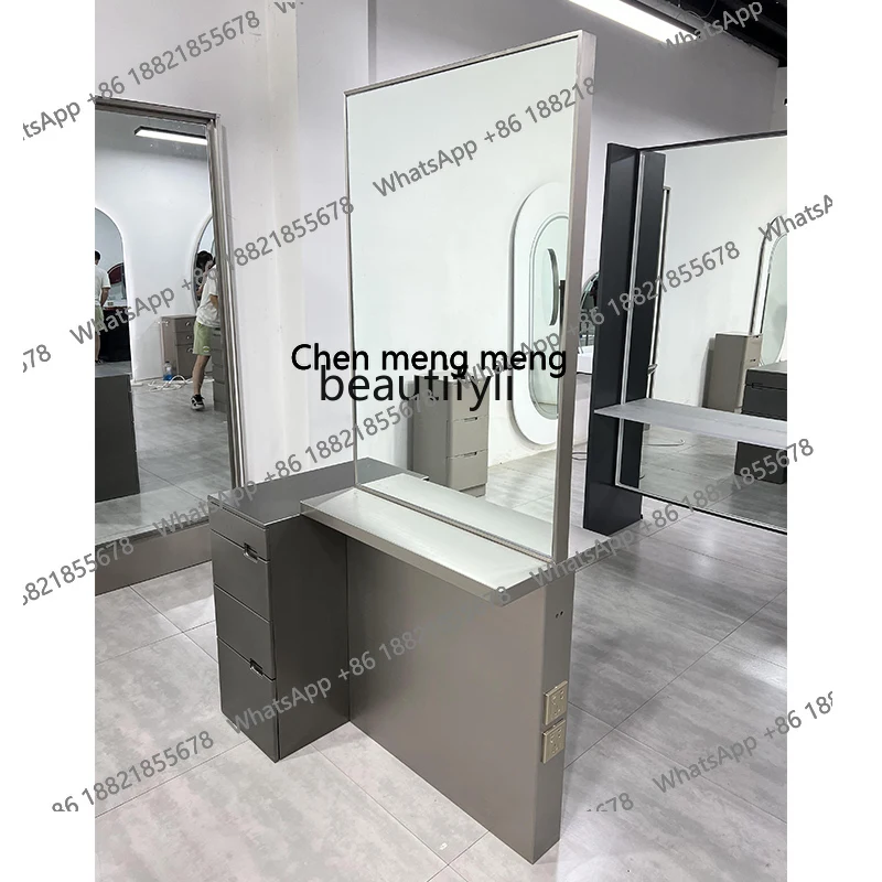 S7486 ss New Barber Shop Mirror Floor with Light Hot Dyeing Stainless Steel for Hair Salon Single and Double-Sided Hairdressing