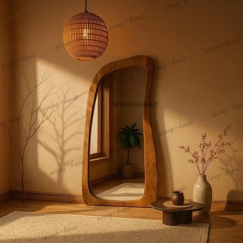 ld wabi-sandy wind floor fitting mirror medieval French irregular full-length mirror living room
