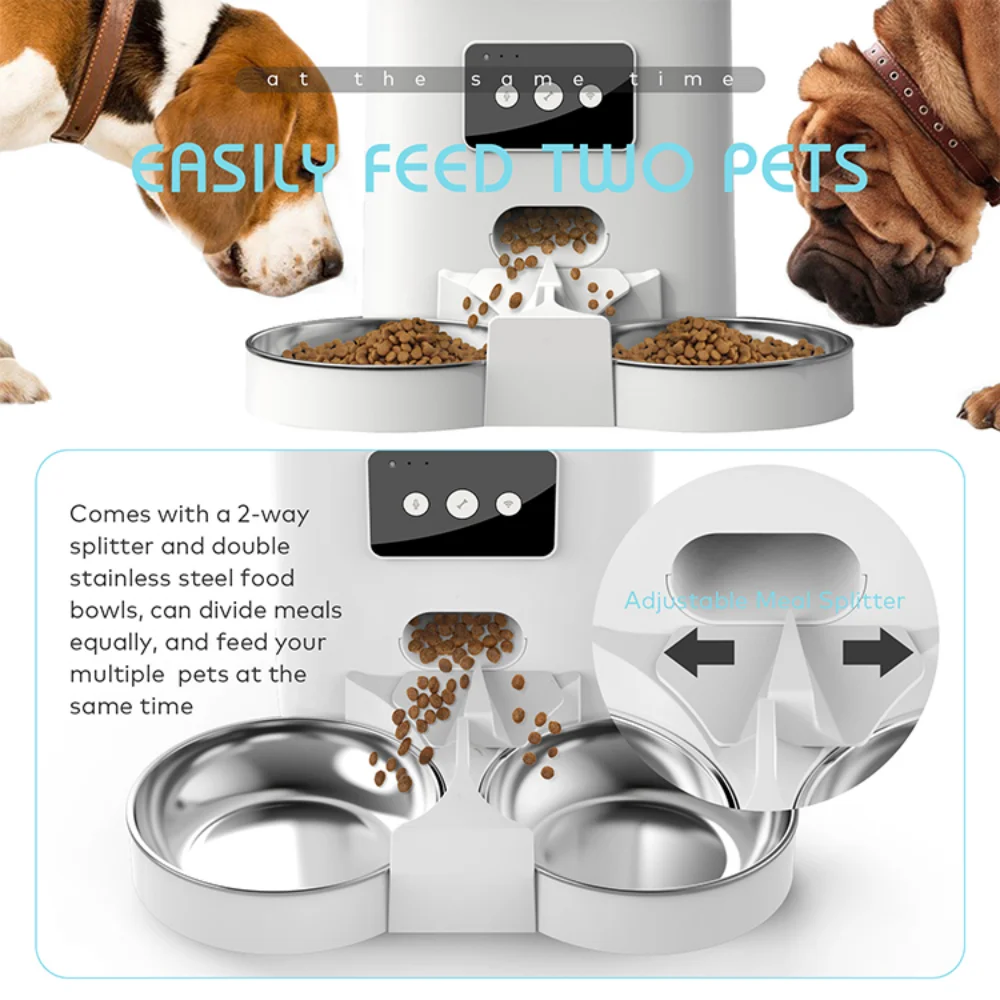 Wifi 6L Destacável Refeição Regular Auto Dog Double Bowl Telefone Controle Cat Automatic Pet Feeder APP Schedule Feeding Smart Pet Bowl