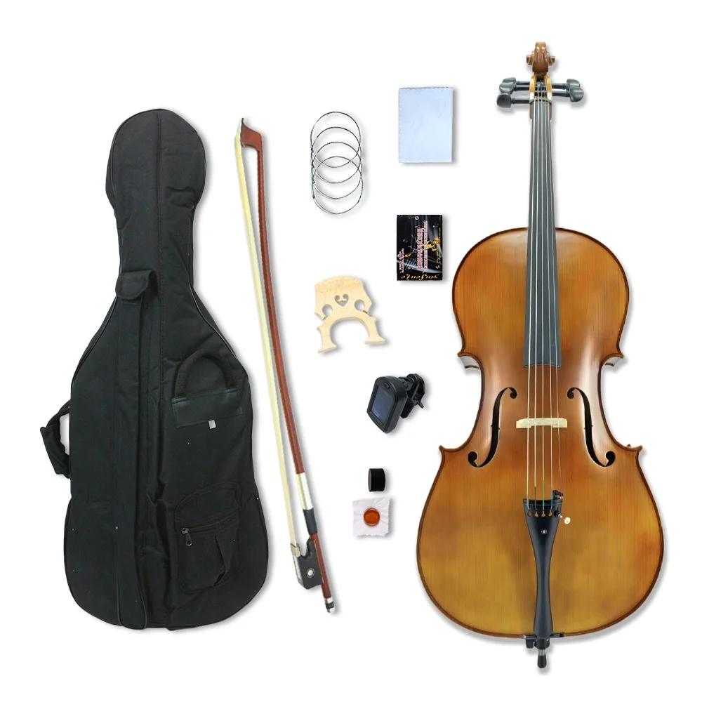 

Cello 5 String 4/4 Advance Cello Maple Spruce Hand Made Ebony fittings New Cello Bag With Ebony Frogged Bow