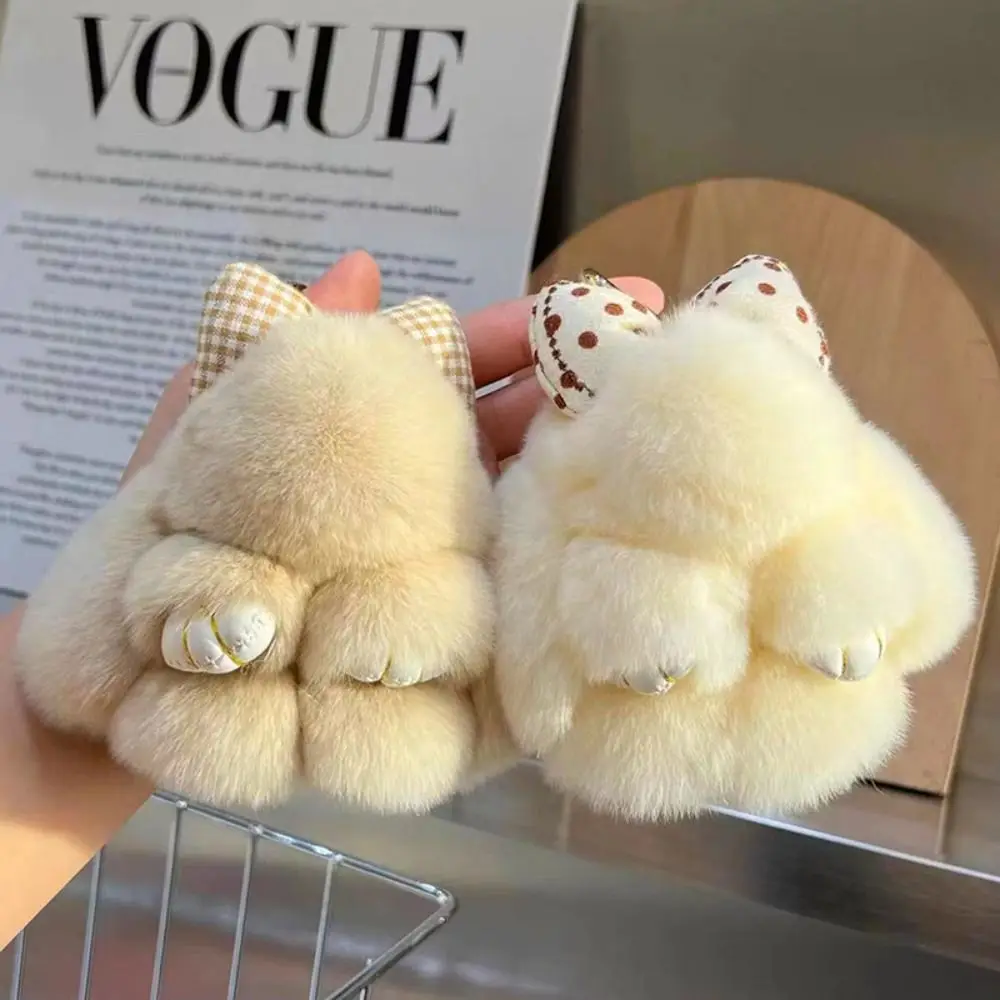 Cute Fashion Pompoms Bow Rabbit Pendant Plush Fluffy Bunny Doll Keychain Hanging Ornament Bag Pendant Backpack Key Chain
