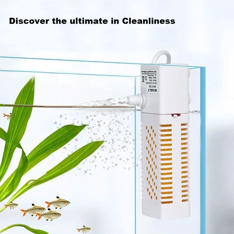 

3-in-1 Fish Tank Filter USB Silent Fish Farming Circulation Oxygen Pump with Built-in Filtration Submersible Pump Aquarium