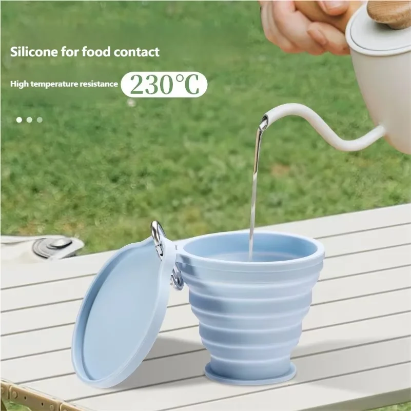 Portable Silicone Folding Cup with Hanging Hole Collapsible Outdoor Water Cup for Camping Hiking Travel