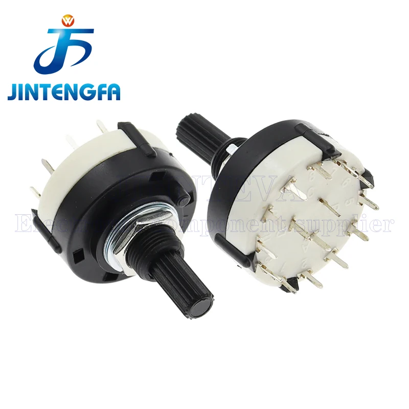2PCS RS26 Plastic 4 Pole 3 Position Rotary Band Switch 2 Pole6 Position 1 Pole12 Position Handle Length 21MM Axis Band Switch