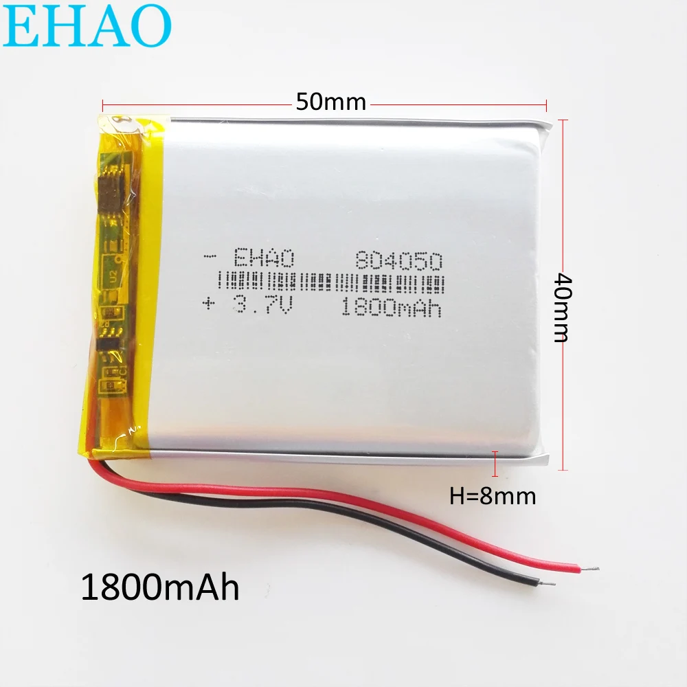 3.7V 1800mAh Lithium Polymer Lipo Rechargeable Battery 804050 6.66W For E-books Power Bank 7