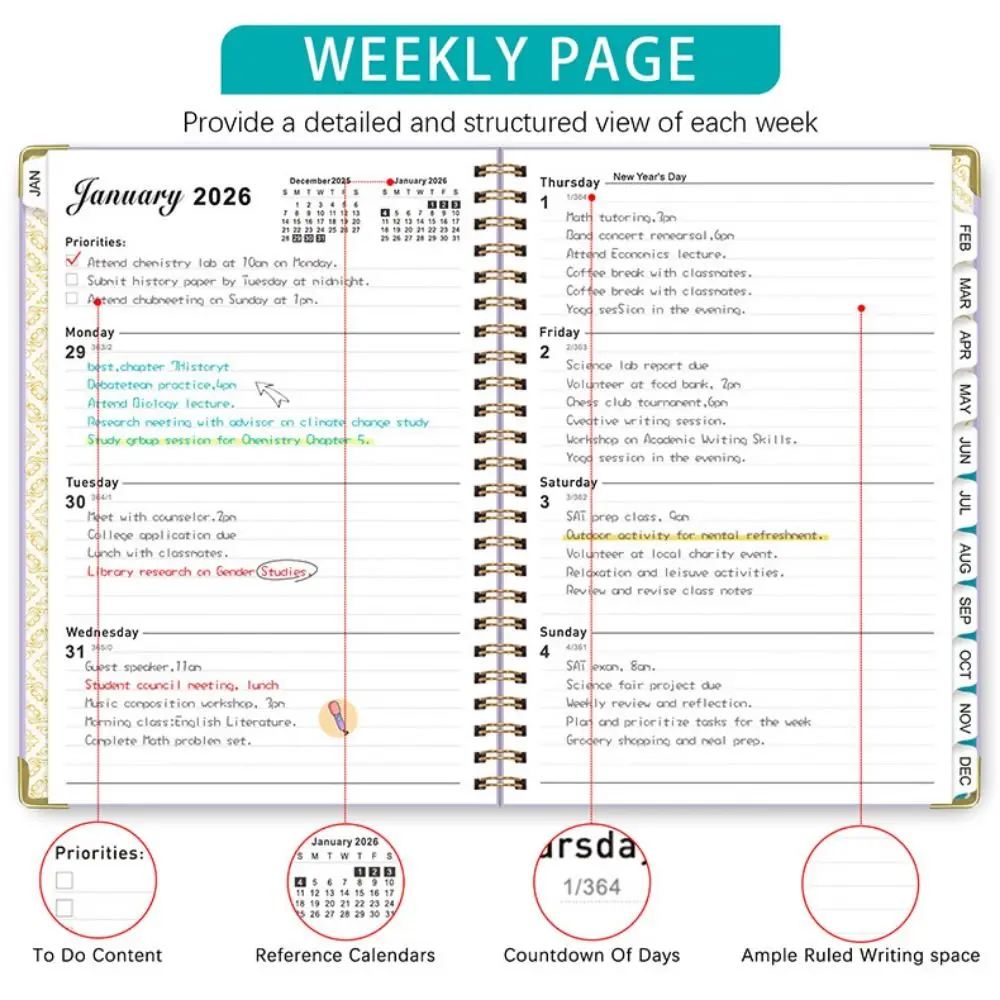 

A5 2026 Agenda Planner Notebook Work Efficiency Learning Plan Monthly Planner Life Check-in Diary Schedules Organizer Office