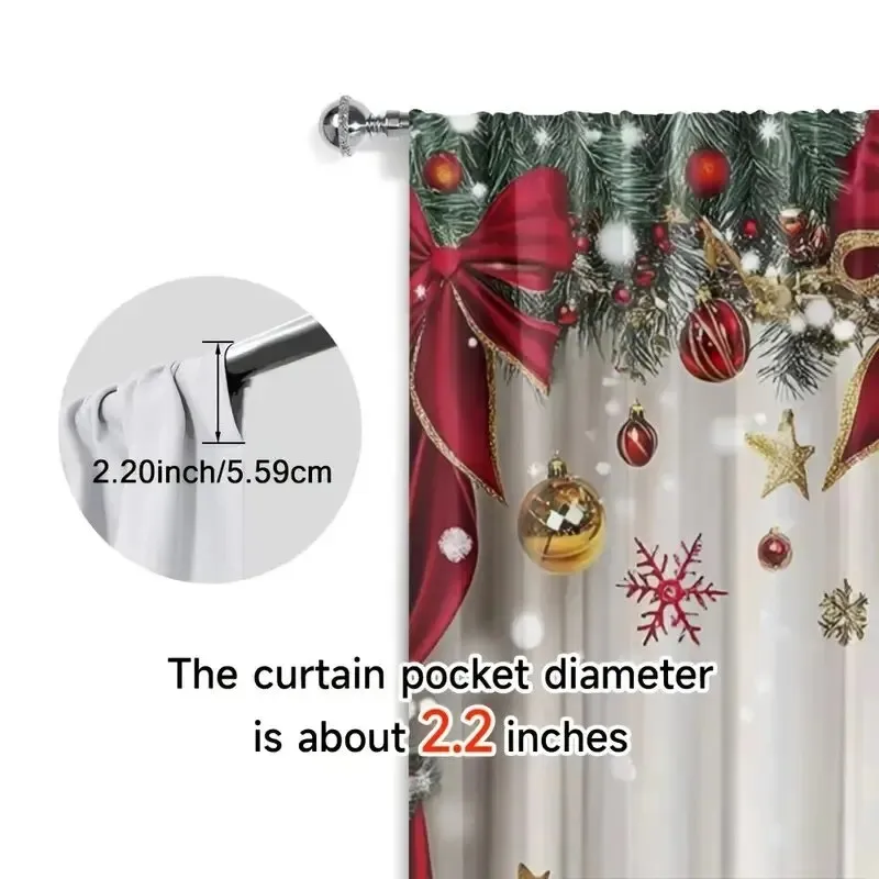 2PCS Christmas Curtains Santa Claus Snowman Gift Box Xmas Ball Digital Print Window Drapes for Living Room Bedroom Holiday Decor