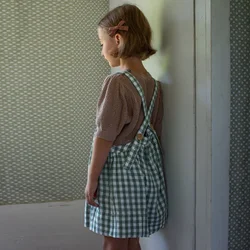 Retro Girls Sleeveless Pinafore Dress Summer New Children's Plaid Casual Loose  Adjustable Straps A-Line Dresses TZ107