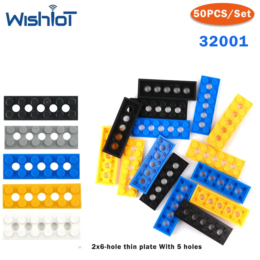 50PCS 2x6 Dots With 5 Holes Thin Plate Particle Small Building Blocks Bulks 32001 Assembled Toys MOC Bricks Modified Accessories