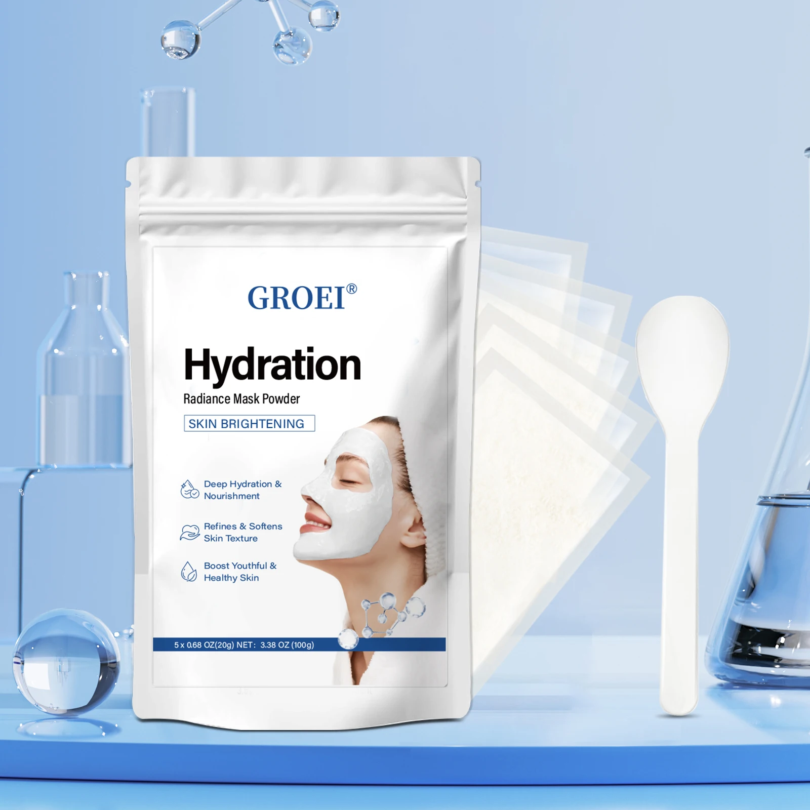 

Hyaluronic Acid Face Mask Powder Set for Skin Brightening & Deep Hydration Facial Nourishment Mask Powder