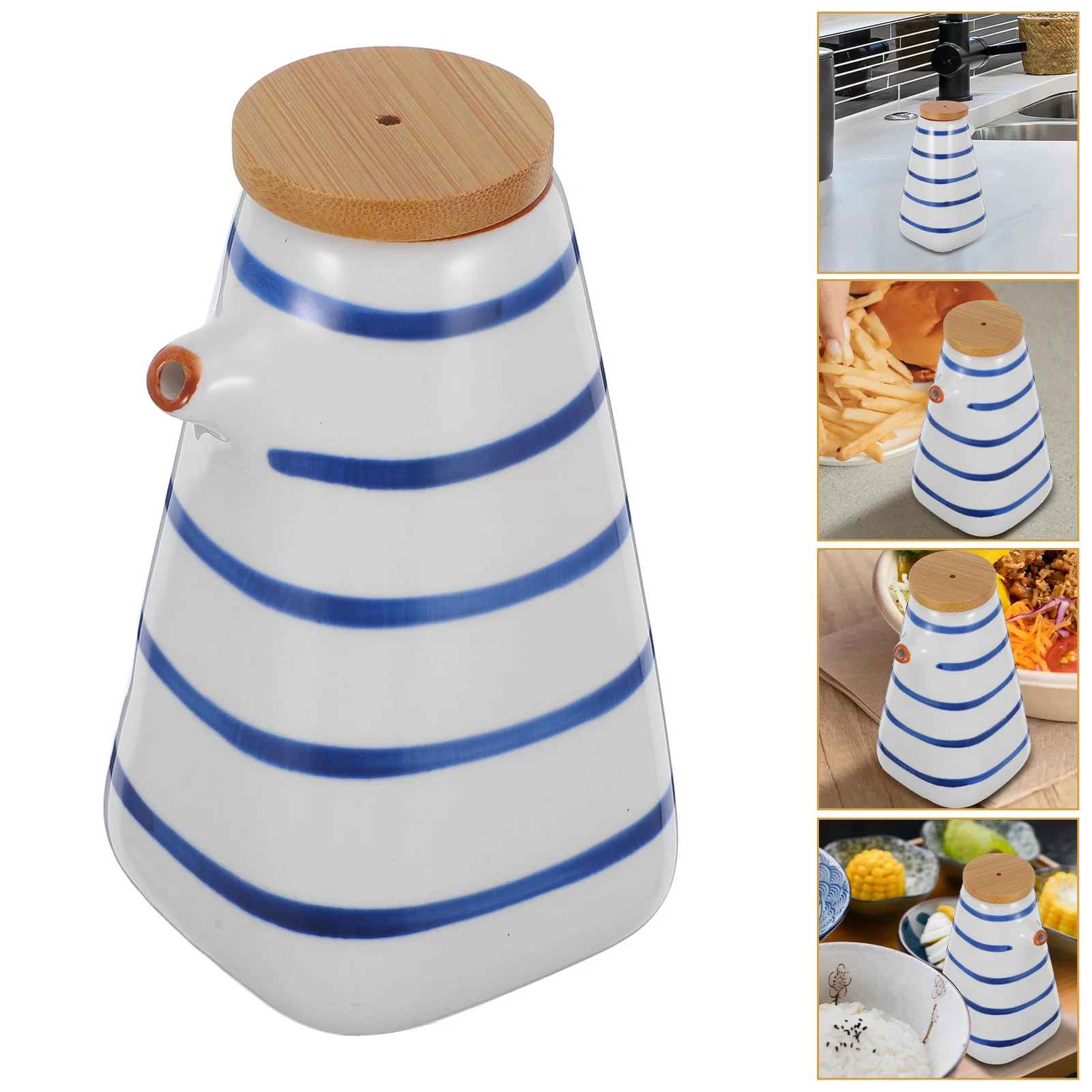 

Japanese Style Ceramic Oil Dispenser Kitchen Soy Sauce Bottle Olive Oil Vinegar Cruet Easy Clean Hand-Painted Pattern