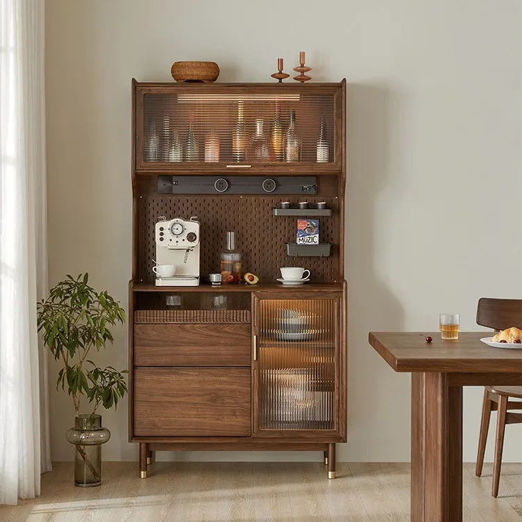 Nordic black walnut all solid wood dining side cabinet, chest cabinet, light luxury and simple wine